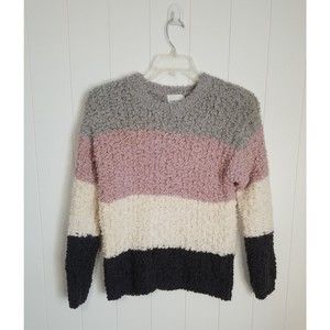 Pink Rose Sweater Small Womens Pullover  Color Block Fuzzy Soft Y2k